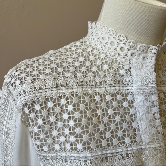 THE KOOPLES LACE INSET BLOUSE HIDDEN BUTTON FRONT DRESSY DAINTY FEMININE WHITE S - Picture 7 of 12